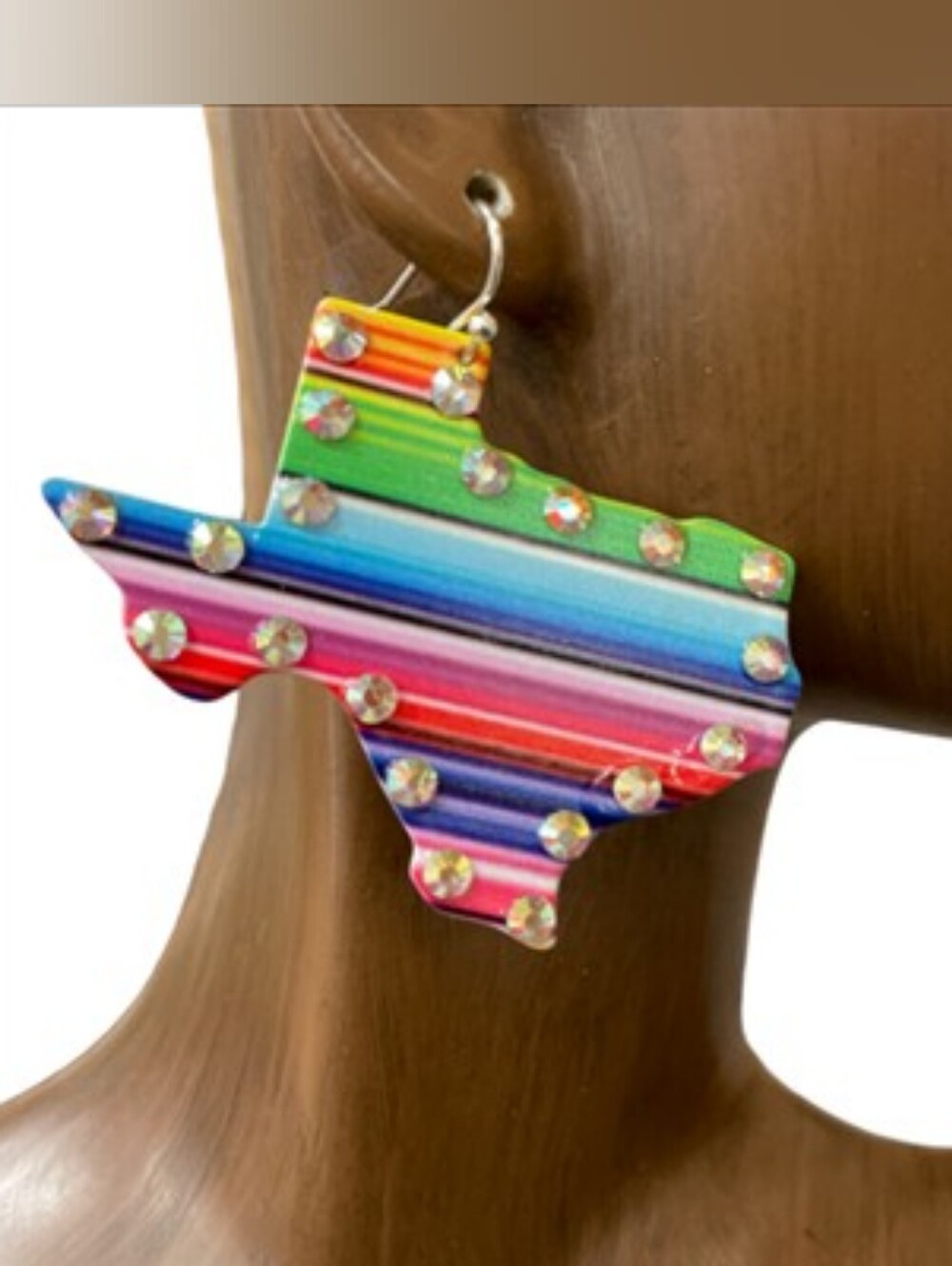 Colorful Striped Texas Shaped Drop Earrings with Rhinestones
